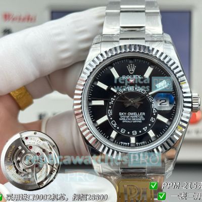 PPM Swiss Clone Rolex Gain Weight Sky-Dweller Black Dial 904L Stainless Steel Oyster Watch 